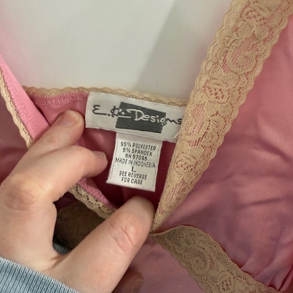 Vintage 90s Pink Satin Lace Trim Blouse Top Size Large - Picture 3 of 5